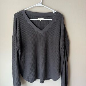 Madewell Gray V-Neck Waffle Knit Sweater